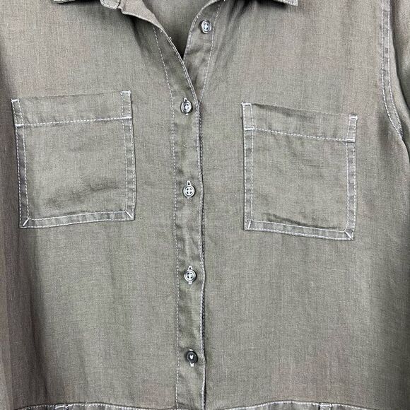 Michael Starts Dress Shirt Green Linen Contrast Stitching Size M - Picture 5 of 6